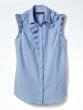 Banana Republic Ruffled Riley Sleeveless Blue Blouse Shirt matrix dot design, 4